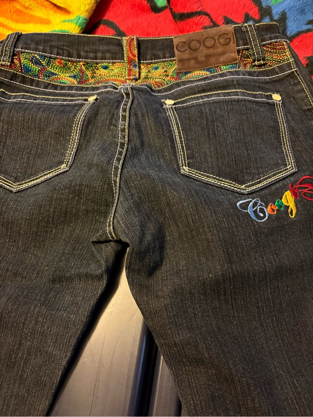 Coogi Dark Wash Jeans with Colorful Embroidered Trim - Picture 5 of 9